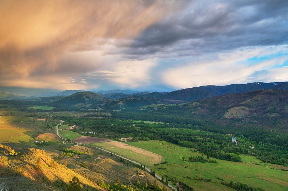 Storm clouds glowing from setting sun over Methow Valley-North Cascades-Washington State art print by Alan Majchrowicz for $57.95 CAD